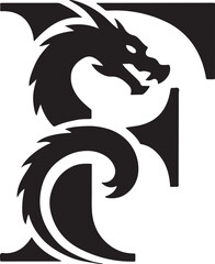 Black dragon head and stylized letter f vector