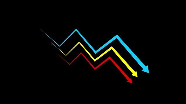 Downward Zigzag Arrow Animation, zigzag arrow pointing downward icon. Cost reduction concept 