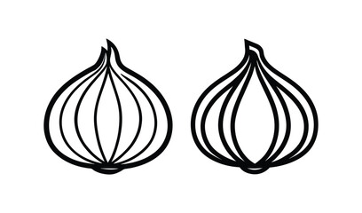 Two simple outline illustrations of fresh onions side by side