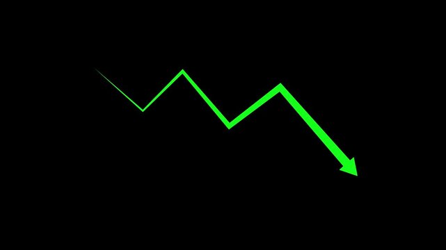 Downward Zigzag Arrow Animation, zigzag arrow pointing downward icon .Cost reduction concept animation, corporate business efficiently save cost 