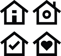 Vector home icons for real estate, websites, and mobile apps. Includes flat, outline, and filled styles.