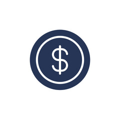 Obraz premium Dollar sign coin symbol on minimal dark blue background 