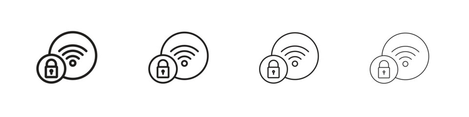 Wifi security icons in minimalistic thin line strokes designs