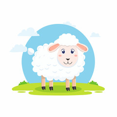 Cheerful Cartoon Sheep in Pastoral Setting