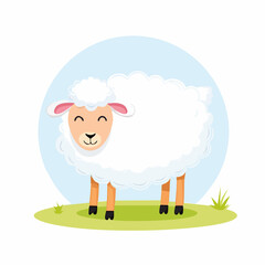 Cheerful Cartoon Sheep in a Pastoral Setting