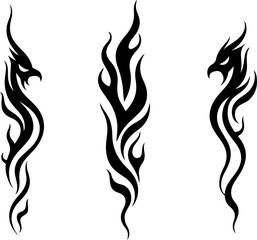 Tribal Phoenix and Flame Tattoo Designs vector bundle