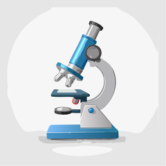 Detailed Illustration of a Modern Blue and White Laboratory Microscope
