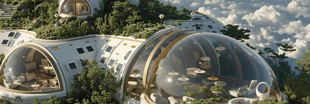 Futuristic Sky Island with Eco Domes Floating Above the Clouds