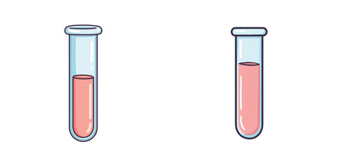 Two laboratory test tubes with pink liquid inside  no background, isolated set