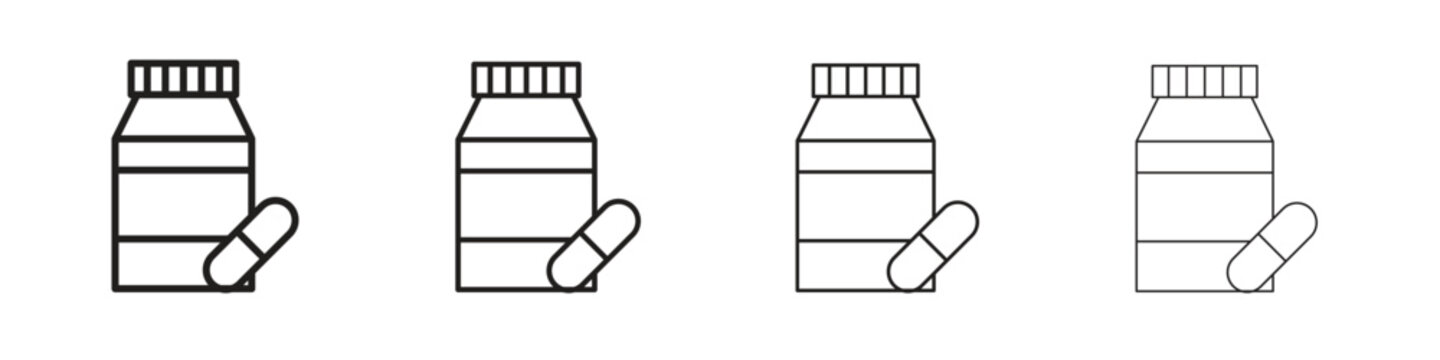 Medicine bottle icons in minimalistic thin line strokes designs
