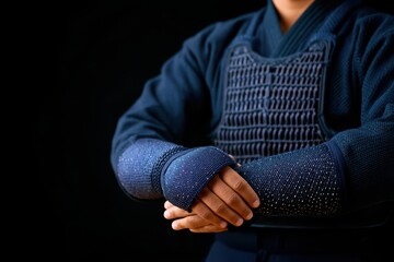 Traditional Japanese Kendo Gear with Protective Gloves and Armor on a Dark Background