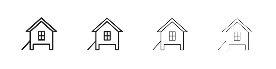 Chicken coop icons in minimalistic thin line strokes designs