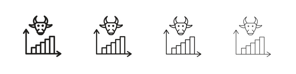 Bull market icons in minimalistic thin line strokes designs