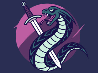 Naklejka premium Aggressive Snake and Sword Emblem, Ideal for Logos or Graphics