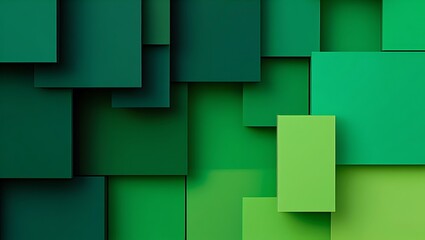 Obraz premium Dynamic Green Squares Composition, Abstract Arrangement of Green Geometric Shapes for Backgrounds and Design Projects