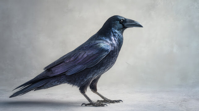 Isolated black crow standing profile raven bird wildlife animal corvus birding