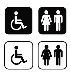 A black and white restroom sign with a woman and a man symbol separated by a vertical line