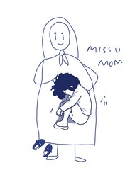 Sad Child Missing Mom – Emotional Illustration of Grief and Memory
