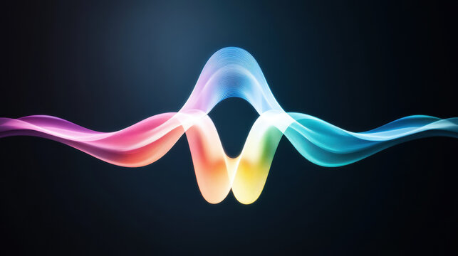 Vibrant, retro futuristic design featuring colorful waveforms resembling galaxy, set against dark background, evoking sense of high tech and creativity