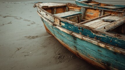 Aged wooden boat on a sandy beach