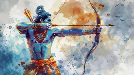 Lord Rama with bow in battlefield symbolizing courage and virtue