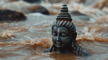Lord Shiva face statue in peaceful meditation