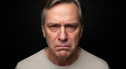 Sad Senior Man: Close-up portrait of a senior man with tear rolling down his cheek, conveying intense sadness and emotional pain.  His expression shows grief and despair.
