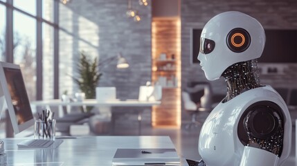 Futuristic Office Robot, AI in Modern Workplace