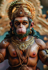Hanuman statue praying to Rama with powerful muscular form