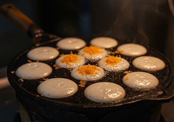 Delicious Kanom Krok Cooking on a Hot Pan