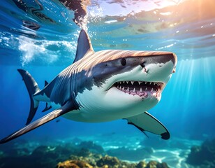 Naklejka premium Great white shark underwater (2)