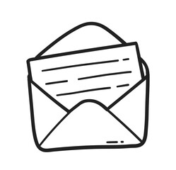 Vector illustration of an envelope with a letter. Line art doodle for communication themes.