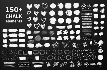 Vector illustration of chalk design elements. Hand drawn grunge doodles on a blackboard background.