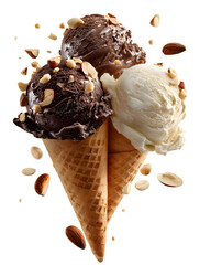 chocolate ice cream balls  with nuts transparent background png 