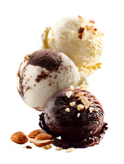 chocolate ice cream balls  with nuts transparent background png 