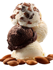 chocolate ice cream balls  with nuts transparent background png 