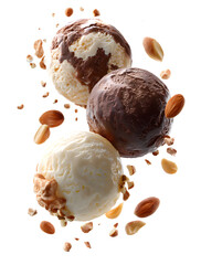 chocolate ice cream balls  with nuts transparent background png 
