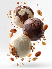 chocolate ice cream balls  with nuts transparent background png 
