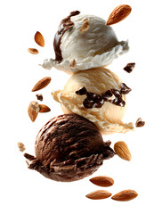 chocolate ice cream balls  with nuts transparent background png 