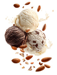 chocolate ice cream balls  with nuts transparent background png 