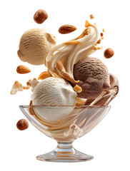 chocolate ice cream balls in a glass with transparent 