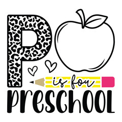 P is for Preschool with Leopard Print and Apple Vector

