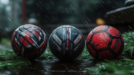 Futbol: Rain, Soccer Balls, Abstract Design