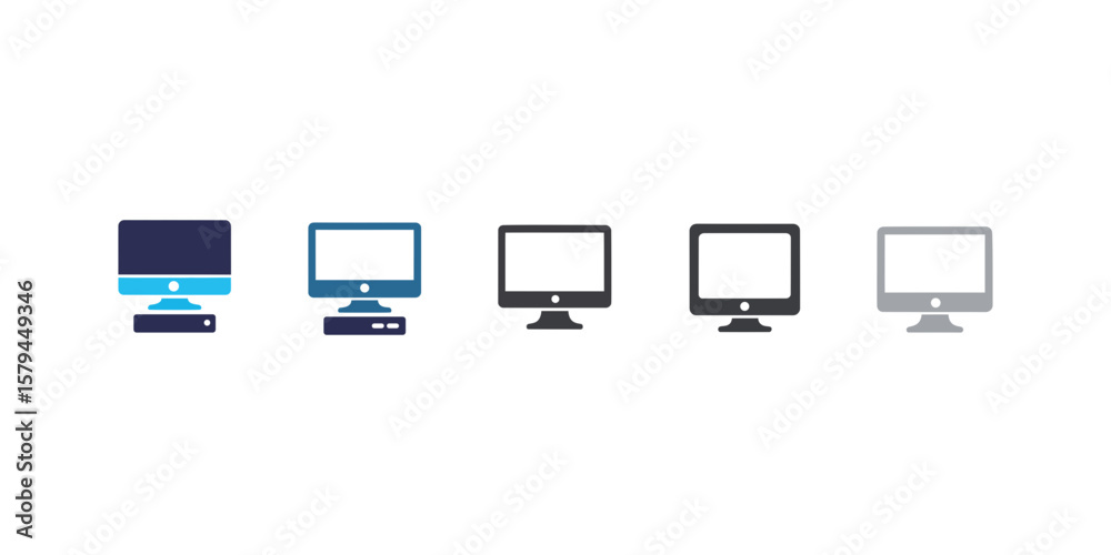 Fototapete Four computer icons in various shades, representing modern technology. Simple, vector graphics of desktop computer icons.