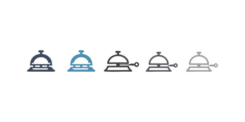 Fototapeta premium Hotel Service Bell Icons in Different Shades Set of four service bell icons, showing a variety of color tones, from a light teal blue to dark grey.