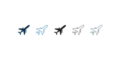 Fototapeta premium Four Airplane Icons in Various Shades Simple, vector-based airplane icons in four different shades of gray and blue.