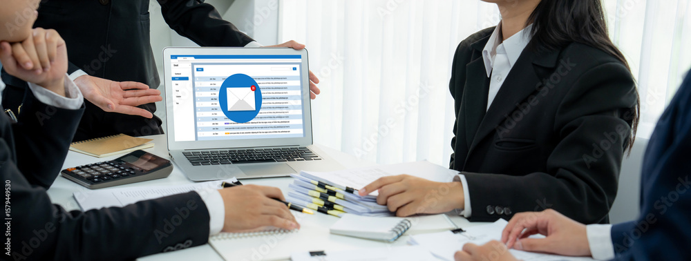 Poster email notification message showing on computer screen brisk. digital marketing message information t