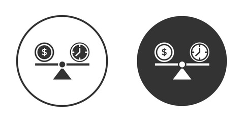 Time and money compare scale icon design flat silhouette style