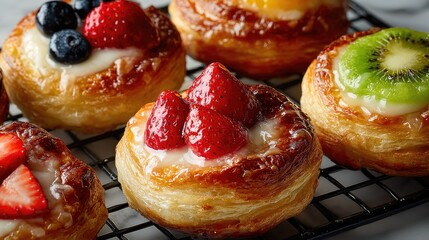 Colorful Assorted Fruit Danishes on Cooling Rack