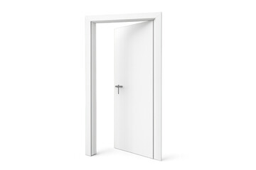 Slightly open white modern door on transparent background, symbolizing new opportunities and the passage to a new beginning